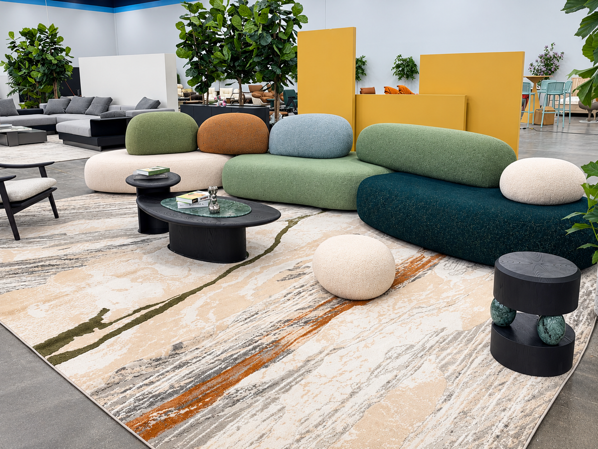 Colorful pebble sofas in the Lavii Vanta Furniture Collection showroom