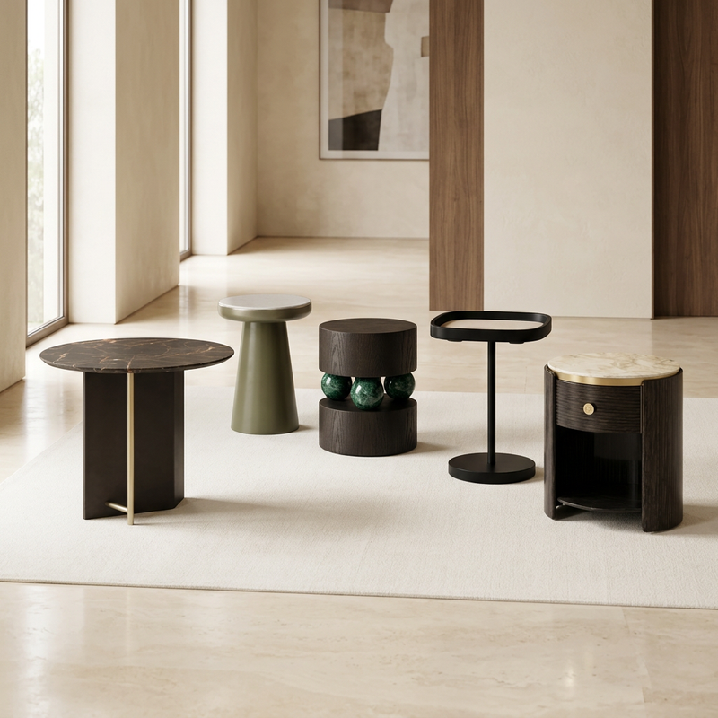 Valmere、Xavero、Illyra、Hestaro 和 Iveronne 边桌空间展示图