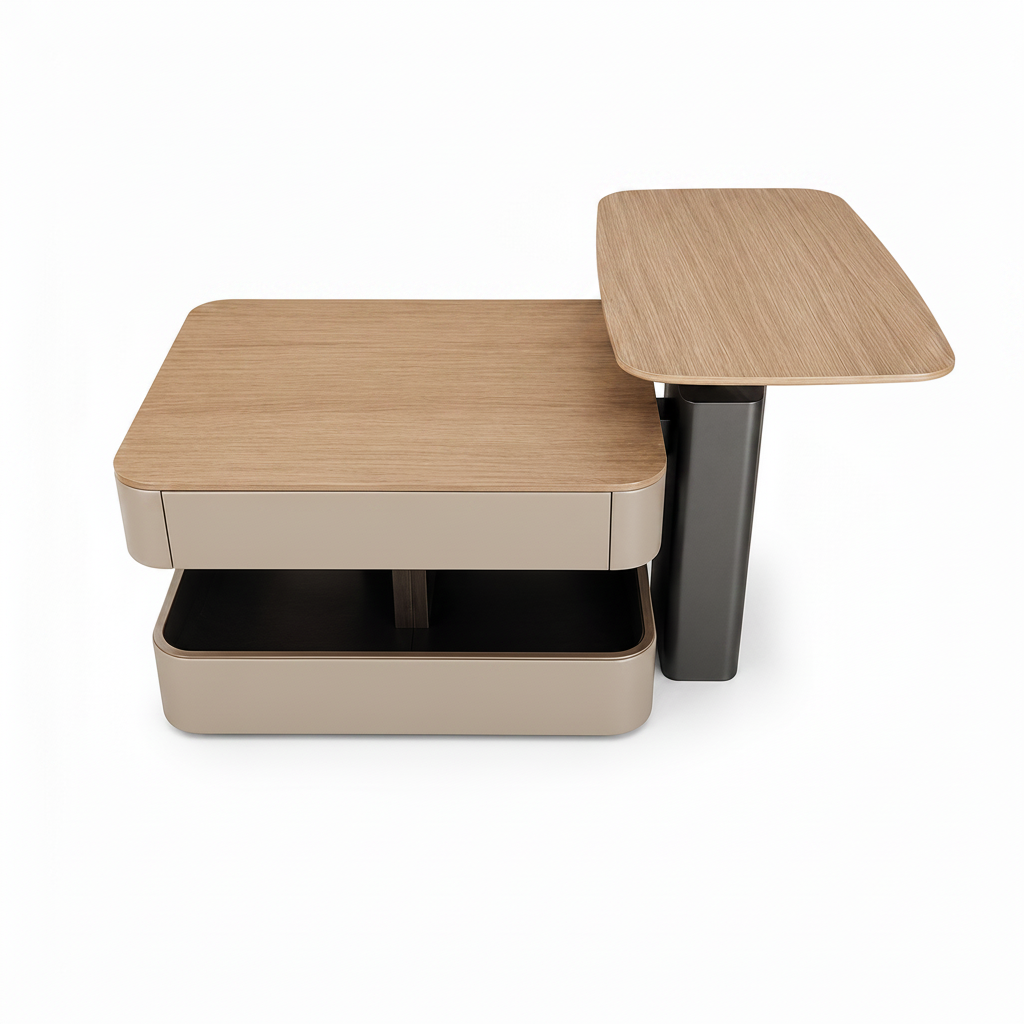 01 Grevane Coffee Table walnut veneer and saddle leather straight front view
