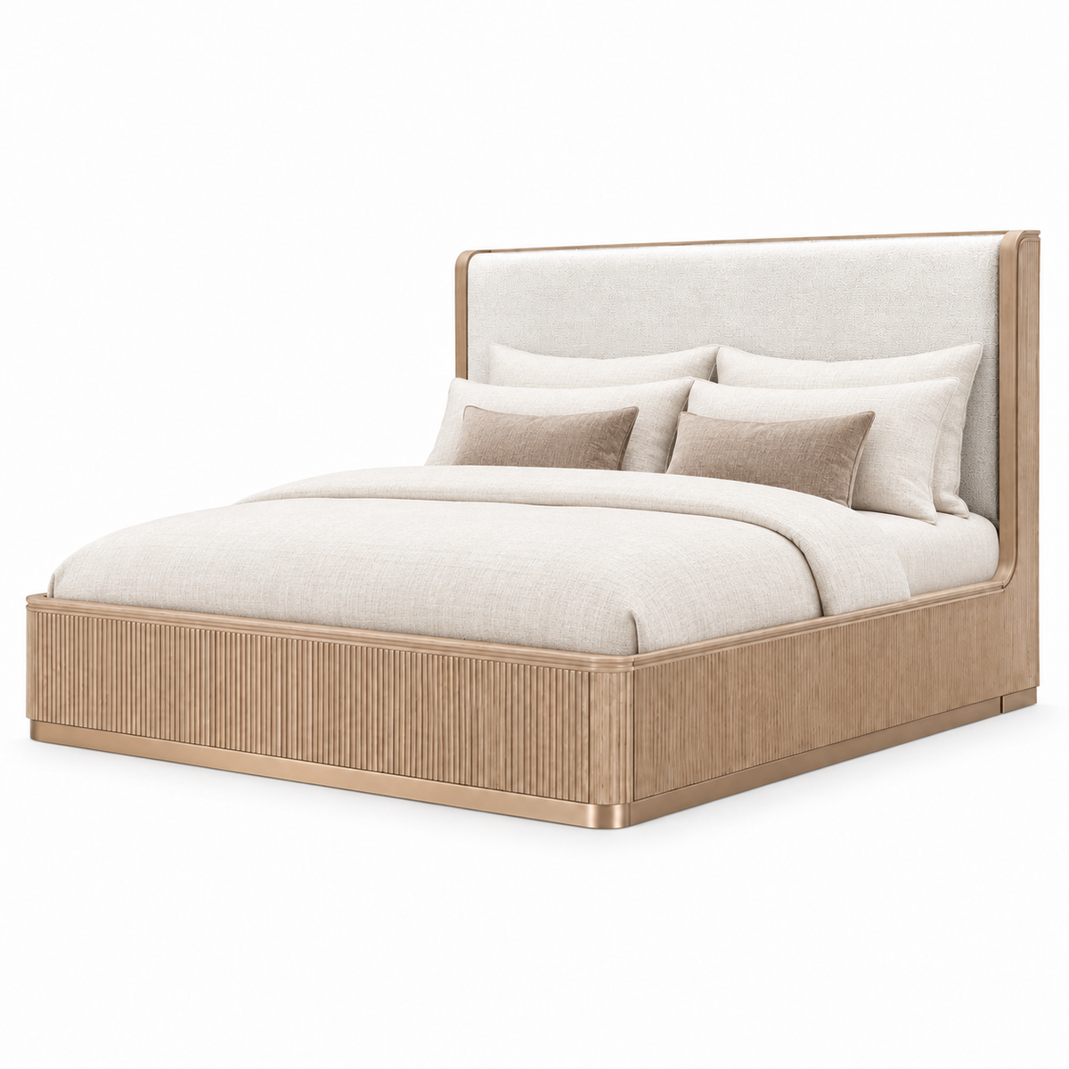 West Kensington Bed — Sea Salt Caramel — styled with ivory bedding; bedding not included