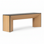 Alerisse Bench light wood side profile with black trim and open base on white background