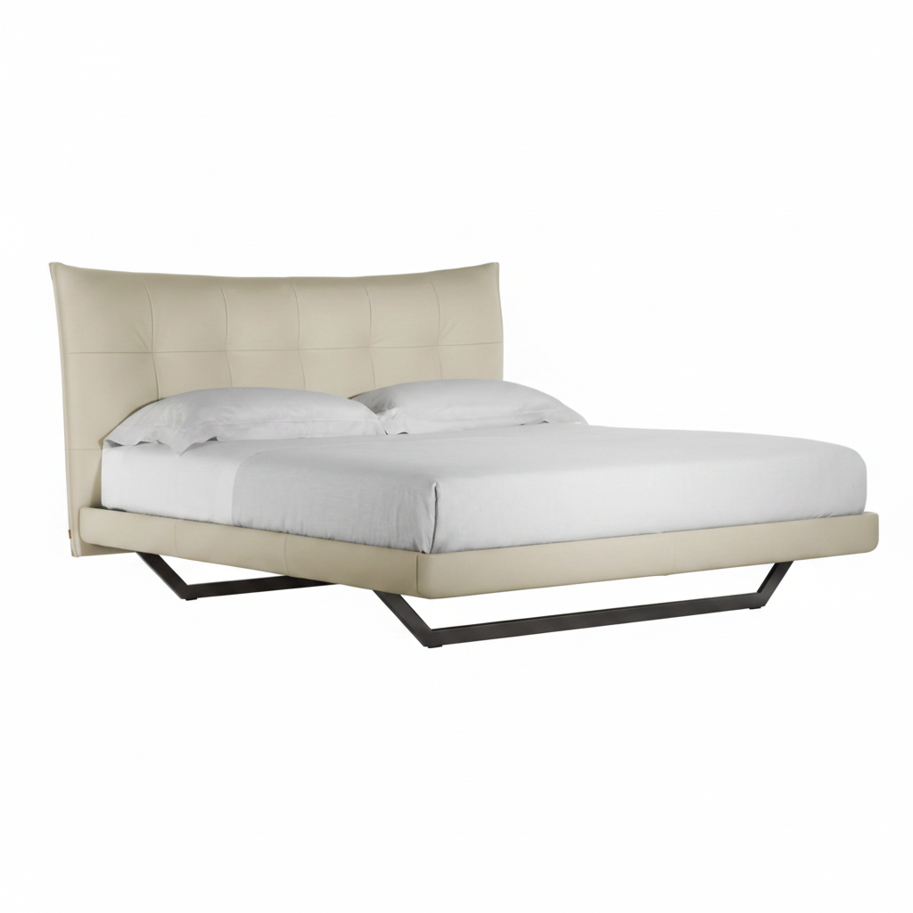 Amandelle Italian Leather Bed product image showing the Italian leather bed frame on a white background
