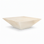 Arvessa Coffee Table front 3/4 angle view showing natural stone square form with creamy white alabaster texture