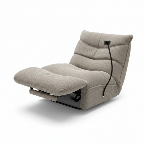 Aubecourt Accent Chair upholstered reclining chair with segmented backrest, side control cable, and extended footrest on a white background