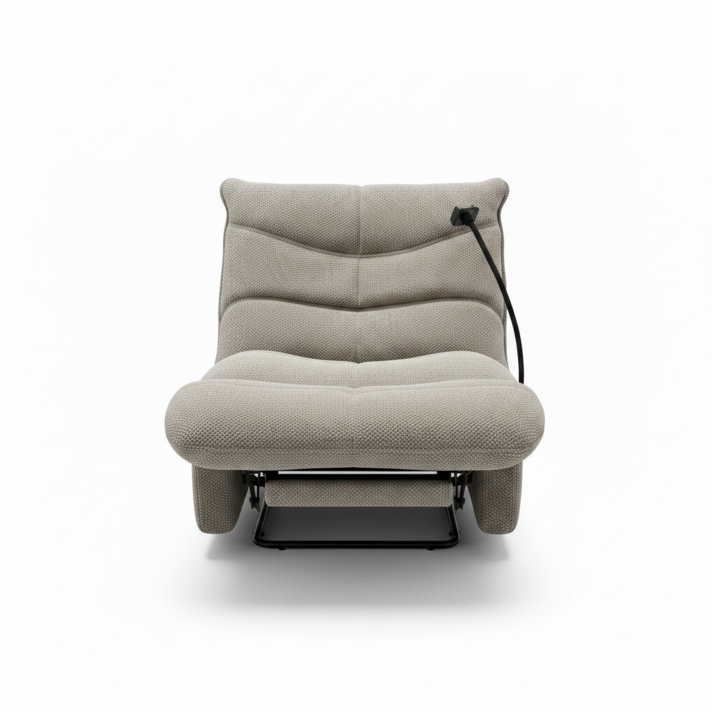 Aubecourt Accent Chair straight-on front view with upholstered backrest and footrest on a white background