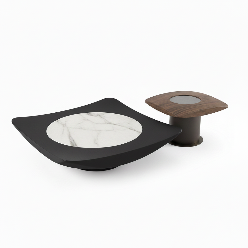 Aurevaux Coffee Table set with brown side table, clean left-near right-far 45 degree view