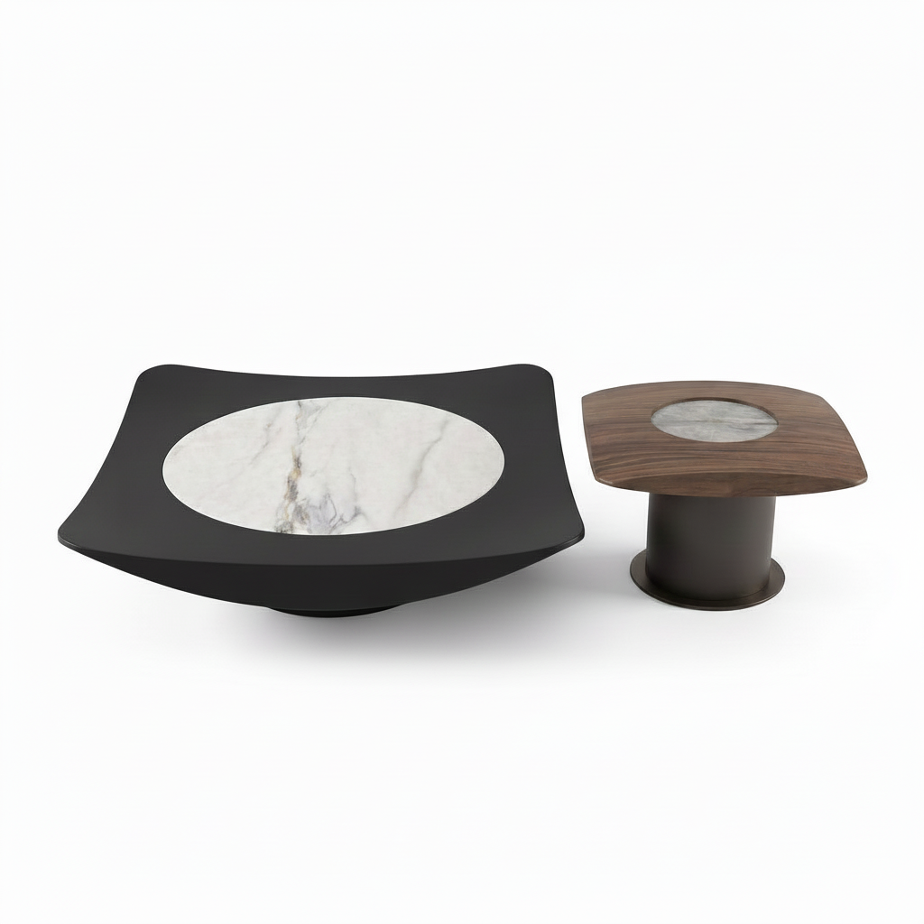 Aurevaux Coffee Table set with brown side table, clean straight front view