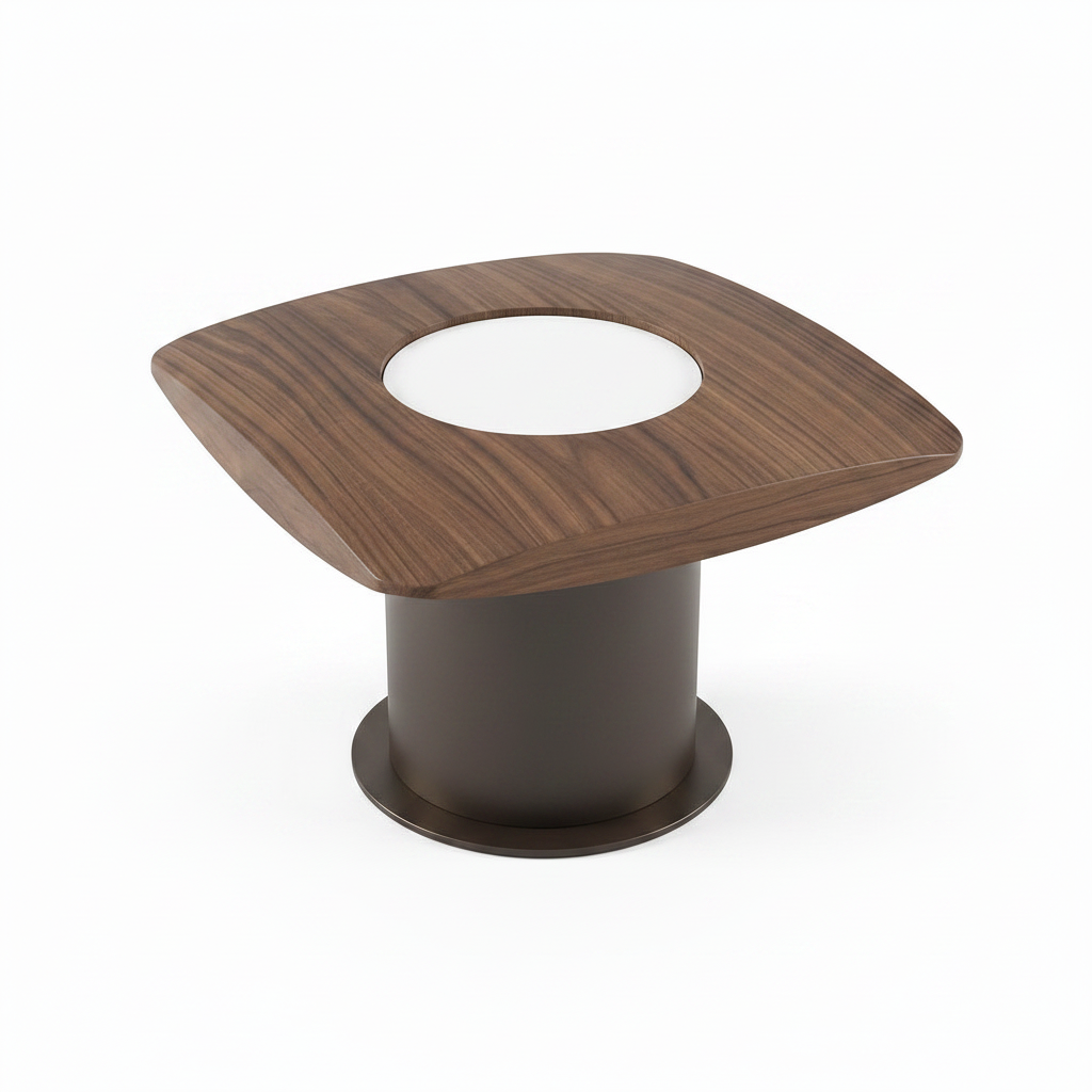 Aurevaux Coffee Table brown side table wood and pedestal detail