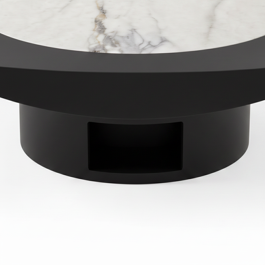 Aurevaux Coffee Table black pedestal base and front opening detail
