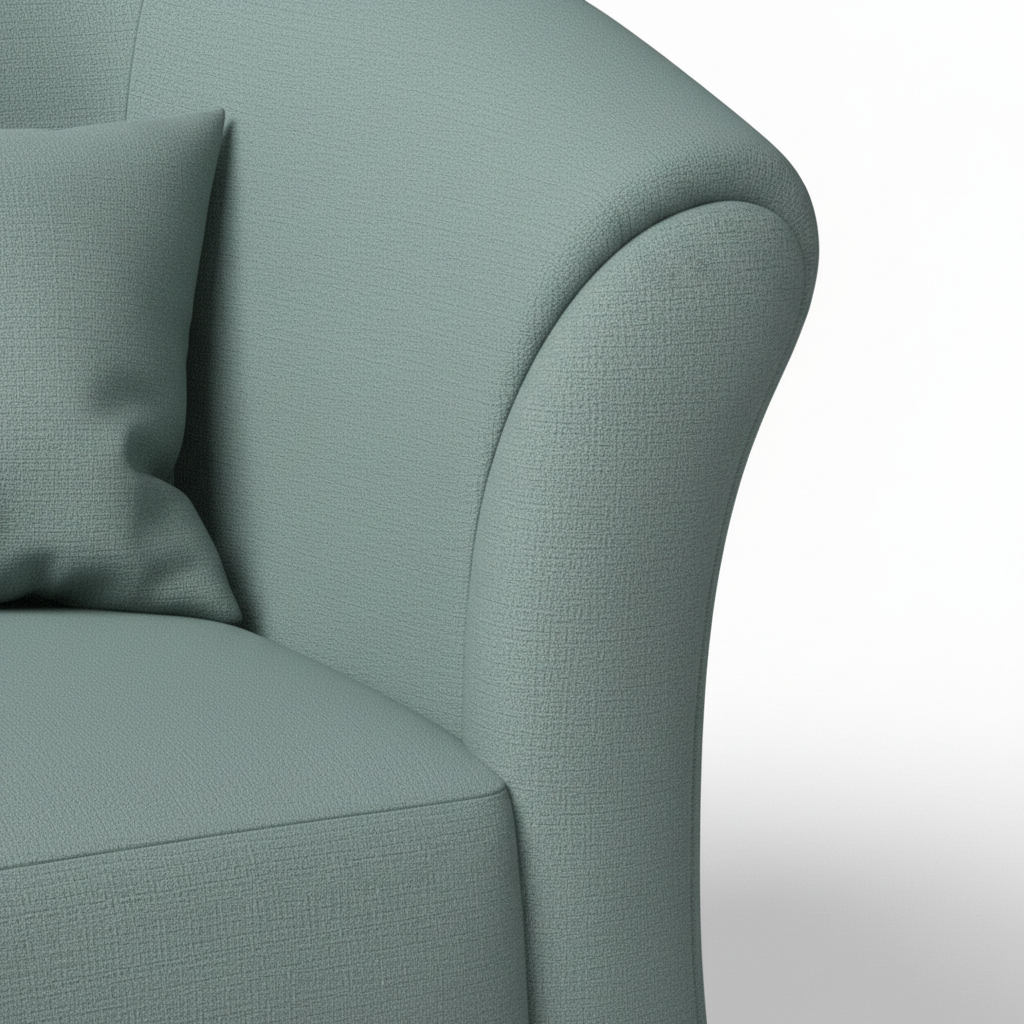 Avenoire Loveseat blue-green upholstered rolled arm seam detail
