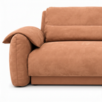Averique Sofa terracotta fabric right arm and draped edge close-up