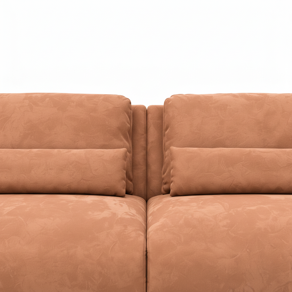Averique Sofa terracotta fabric center cushion and back cushion seam close-up