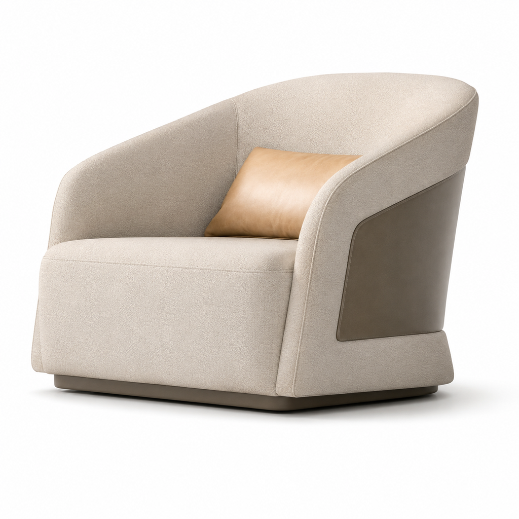 Bellacaire Accent Chair in leather with a solid wood and wood veneer frame
