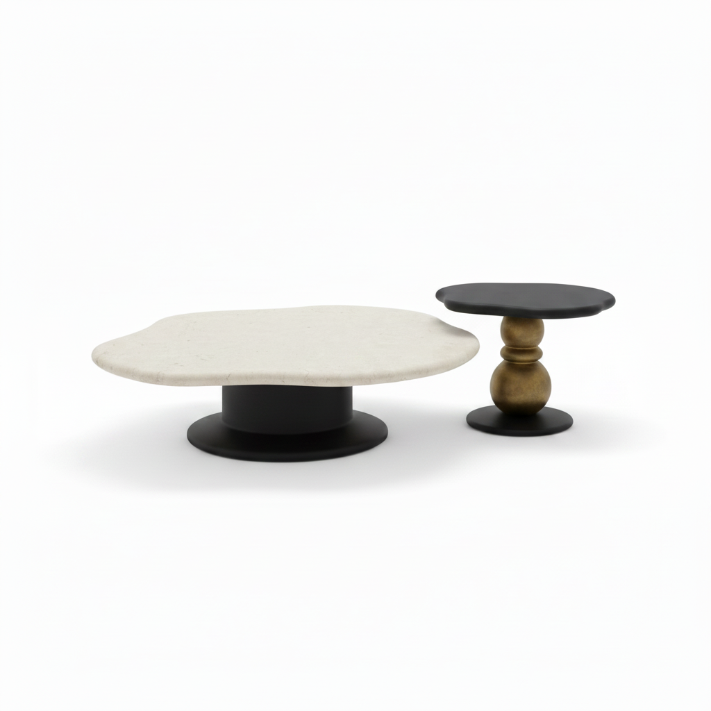 Bellorin coffee table set in a clean straight front view with ivory and black tops