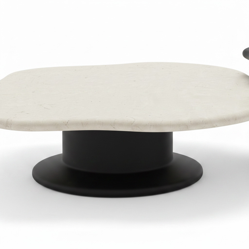 Bellorin ivory coffee table clean surface and black pedestal detail