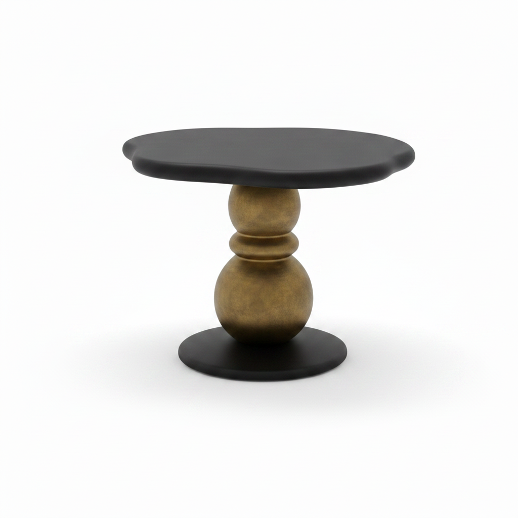 Bellorin black coffee table gold sculptural pedestal base detail
