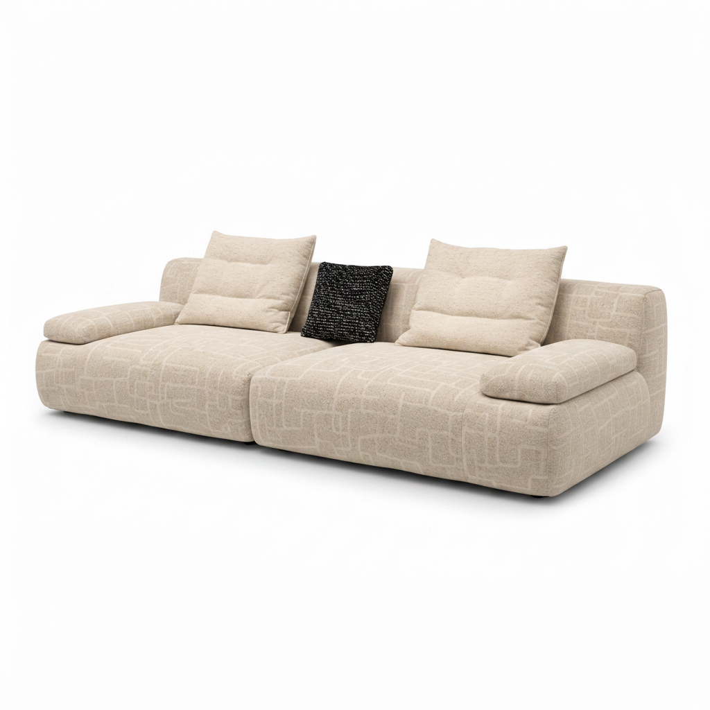 Belmora Sofa in ivory woven fabric, right-front 45-degree view