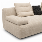 Belmora Sofa ivory woven fabric arm cushion and side base close-up