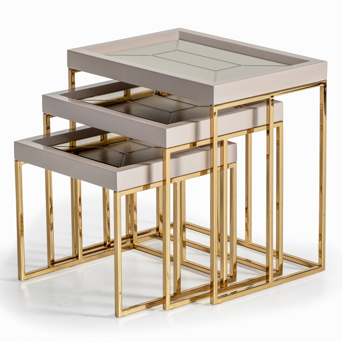Carmela Nesting Tables — Shimmer Ivory, left side view on white background