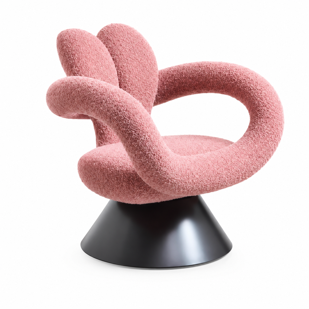 Celestria Accent Chair with plush upholstery, a curved backrest, rounded arms, and a supportive base on a white background.