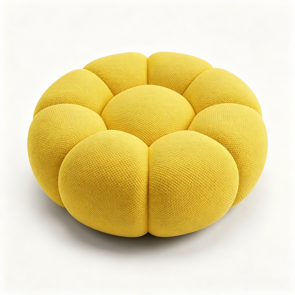Cielmont Bellac Stool upper front view showing segmented cushioned upholstery on a white background
