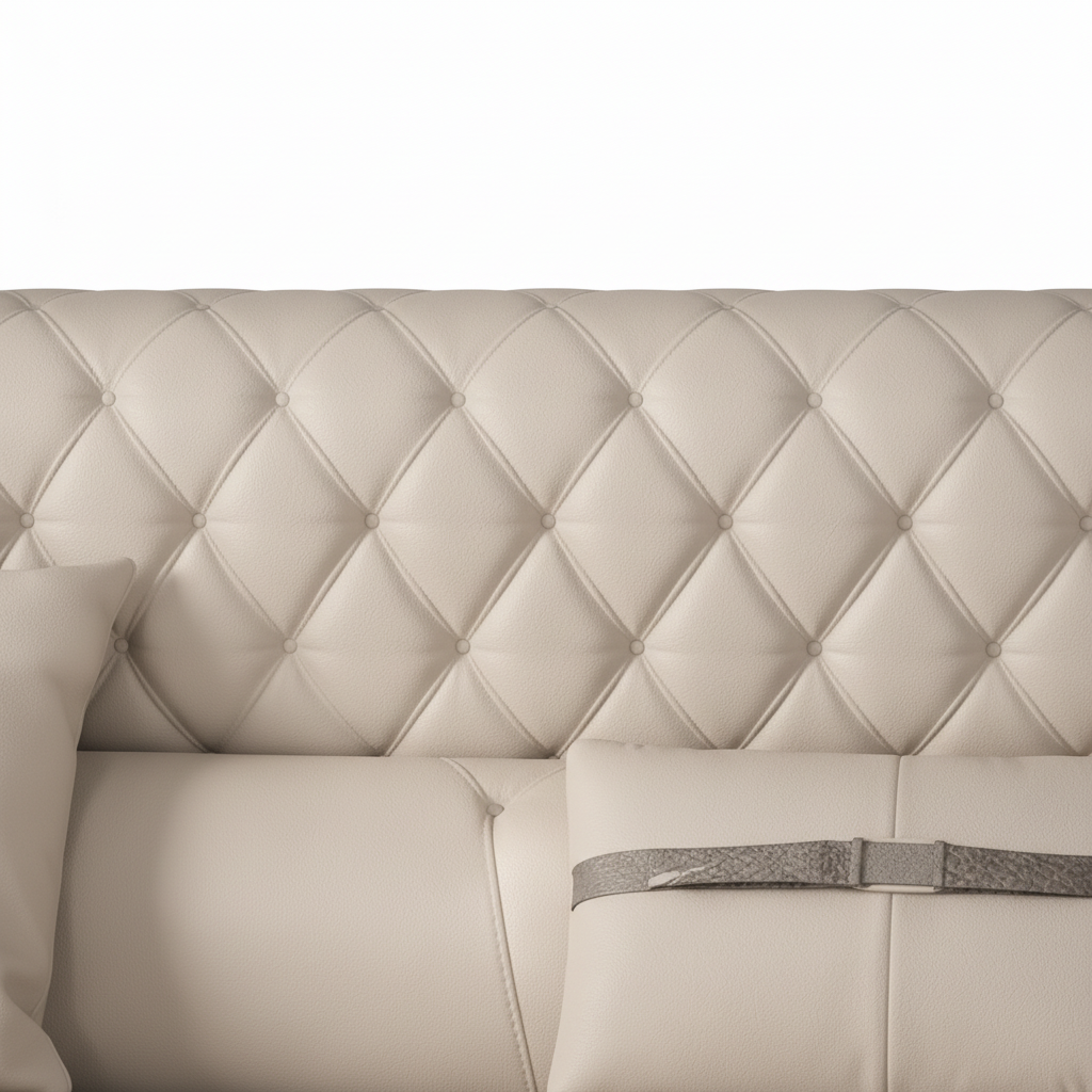 Cyrmont Auren Sofa ivory diamond-tufted leather backrest detail