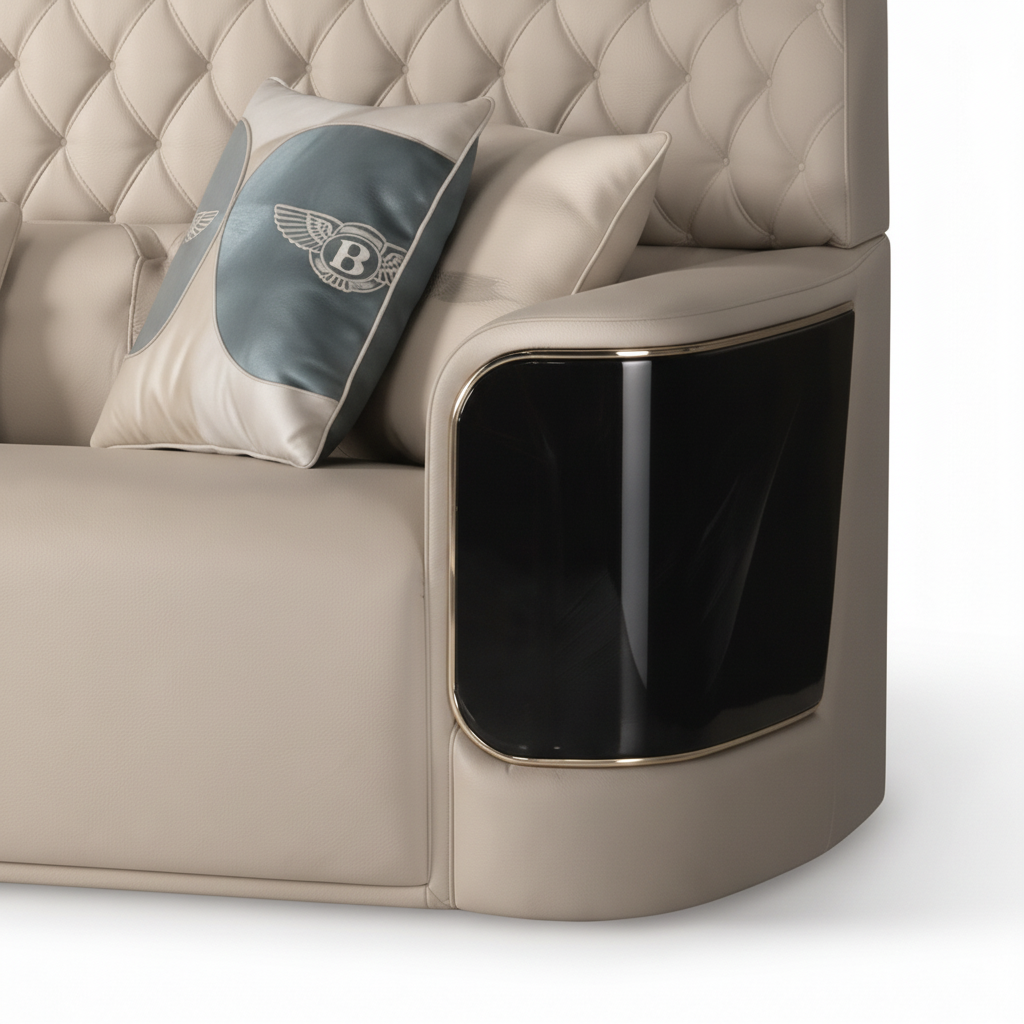 Cyrmont Auren Sofa glossy black arm panel and gold trim detail
