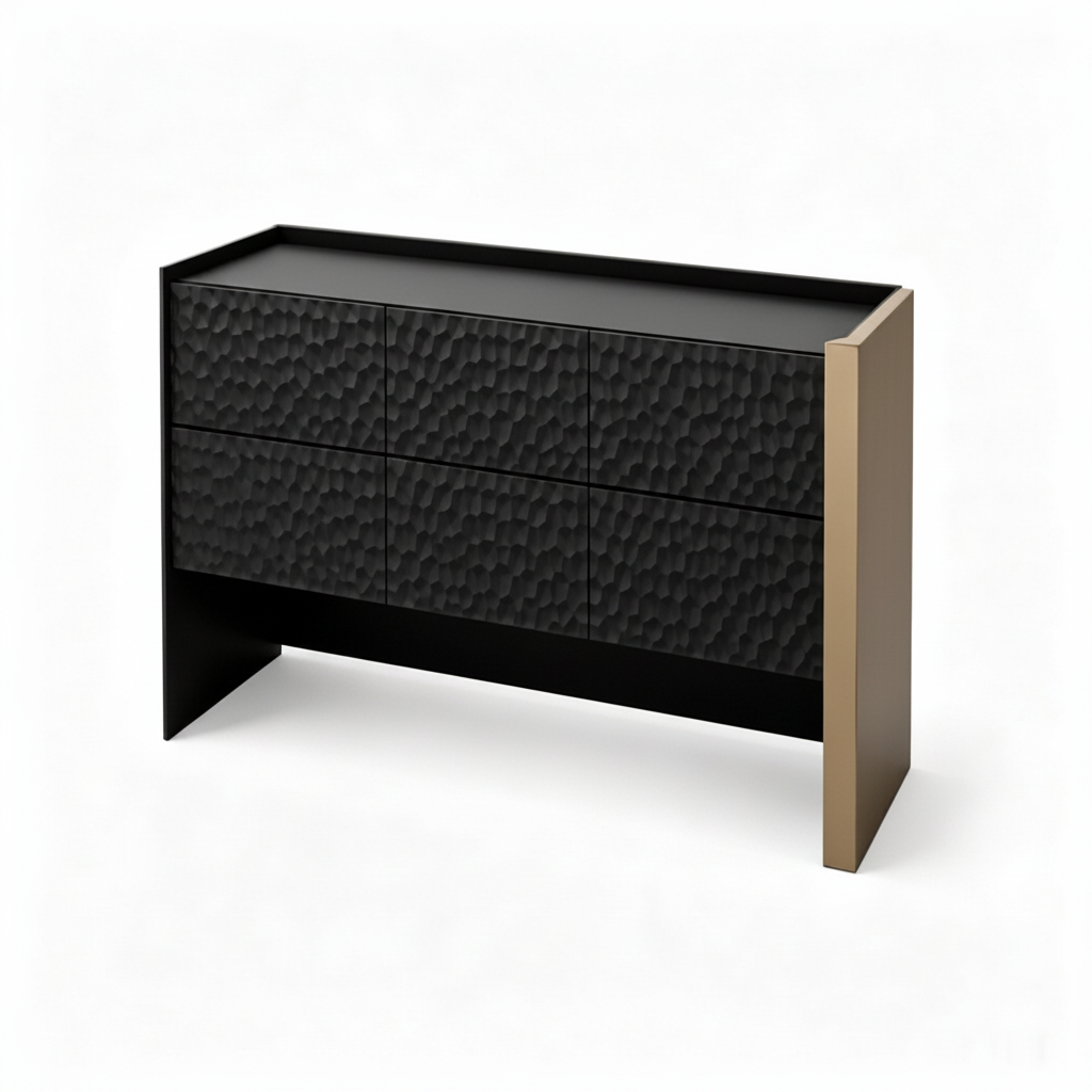 Davena Sideboard right side view showing the dark cabinet finish and side support on a white background.