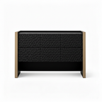 Davena Sideboard straight-on front view with dark textured panels and no metal handles on a white background.