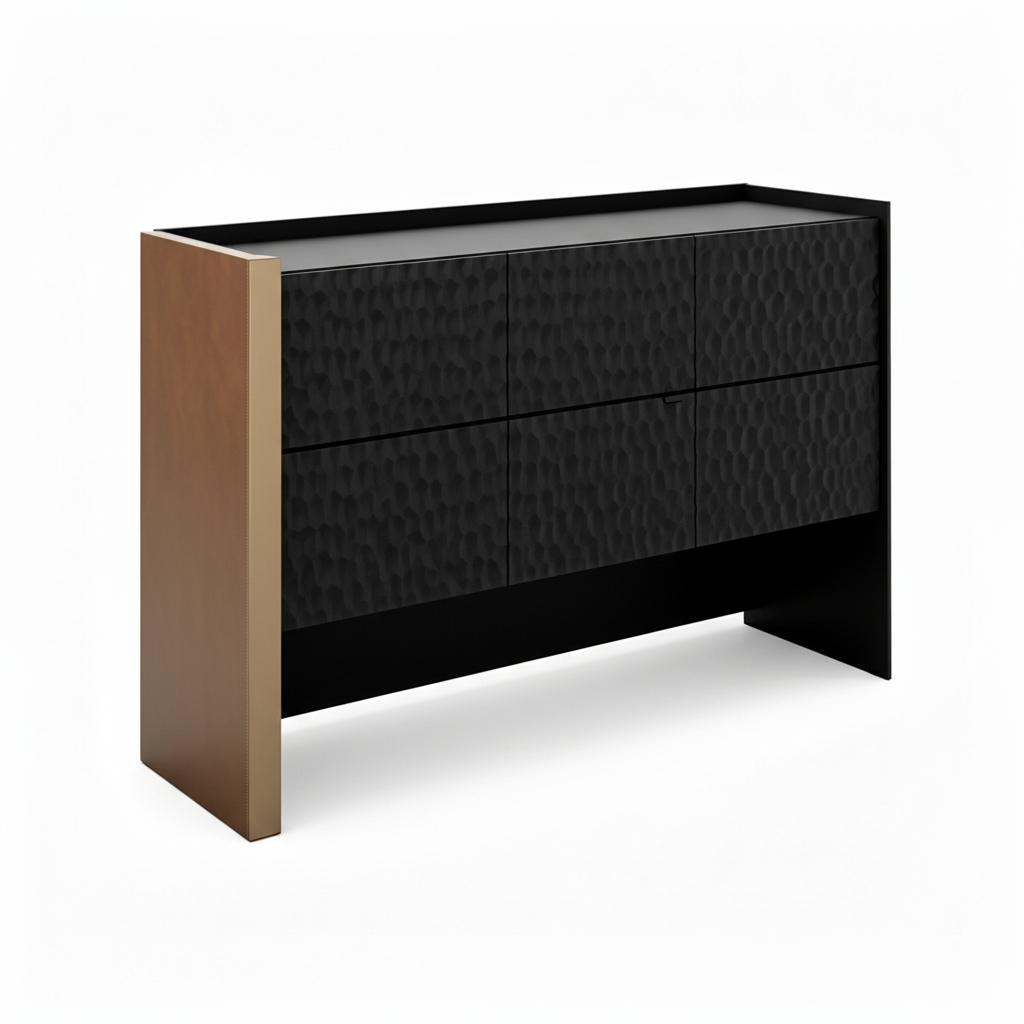 Davena Sideboard left side view showing the dark cabinet finish and side support on a white background.