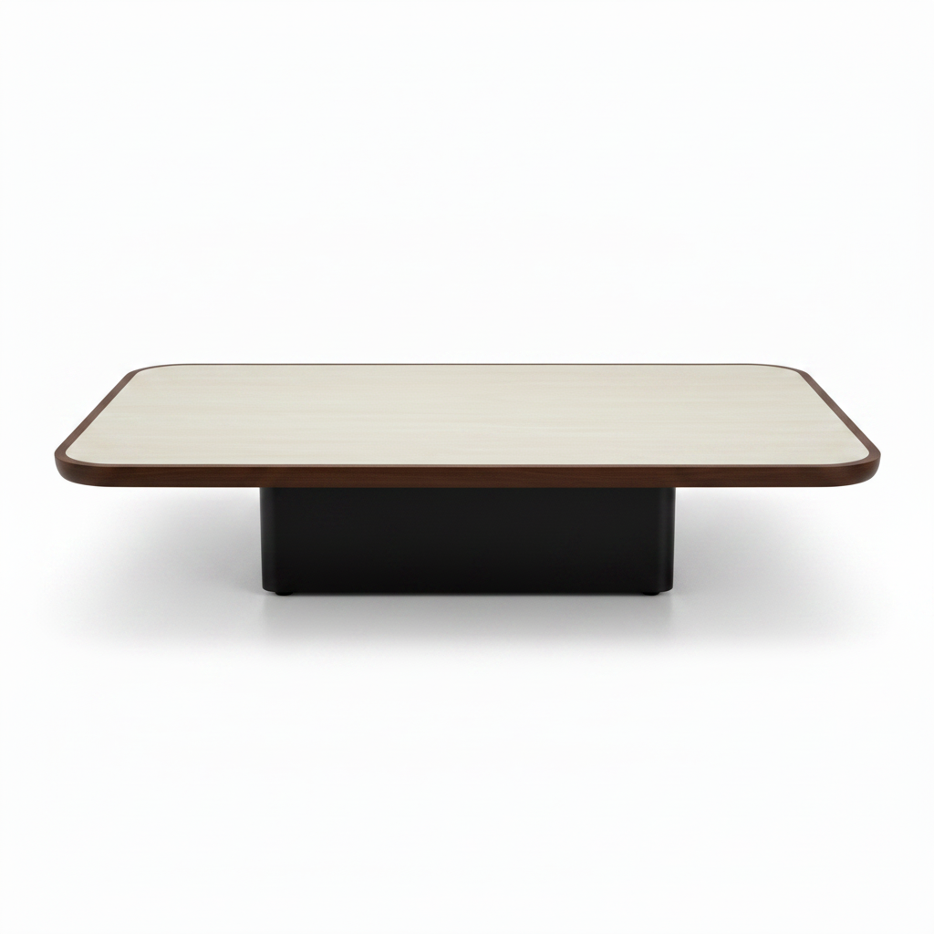 Dorevane Coffee Table, straight-on front view with ivory top and black plinth base