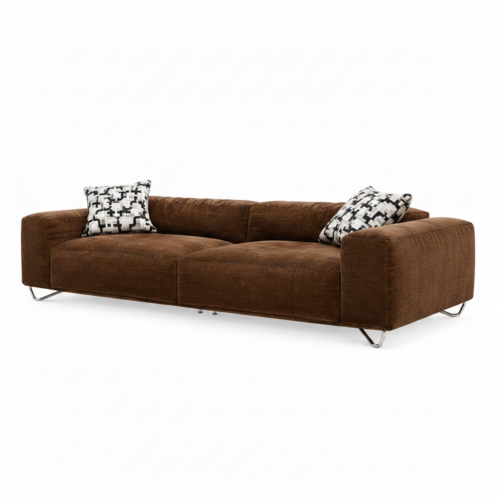 Elandro Sofa in chocolate brown fabric, right-front 45-degree view