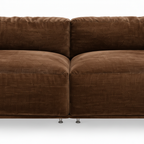 Elandro Sofa chocolate brown fabric center cushion and back seam close-up