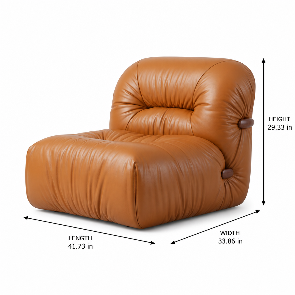 Elarenzo Leather Accent Chair dimension diagram showing length 41.73 inches, width 33.86 inches, and height 29.33 inches.
