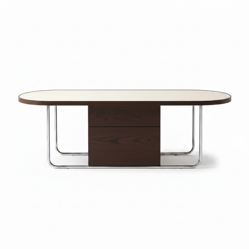Esvarin Coffee Table straight front view with wood top and metal frame