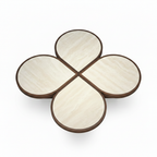 Evaroque Coffee Table overhead view showing four rounded tabletop sections and center crossing on white background