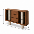 Faron Leather Sideboard dimension diagram showing 78.74-inch length, 17.52-inch width, and 33.46-inch height