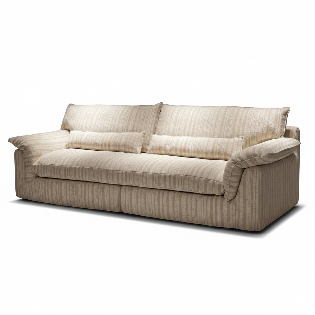 Ferlano Sofa in ivory ribbed fabric, right-front 45-degree view