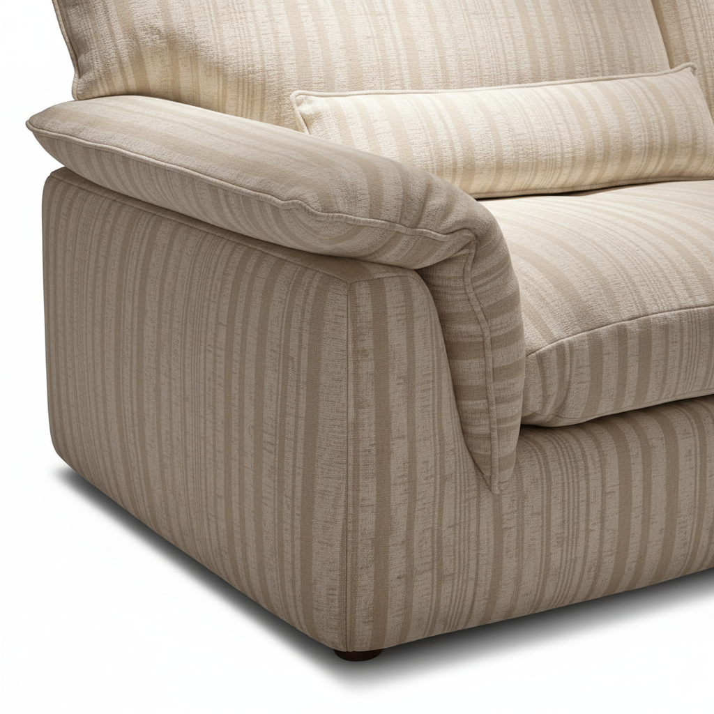 Ferlano Sofa ivory ribbed fabric arm and side upholstery close-up