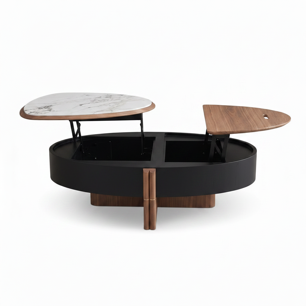 Ferlienne Coffee Table straight front view with two open lift tops
