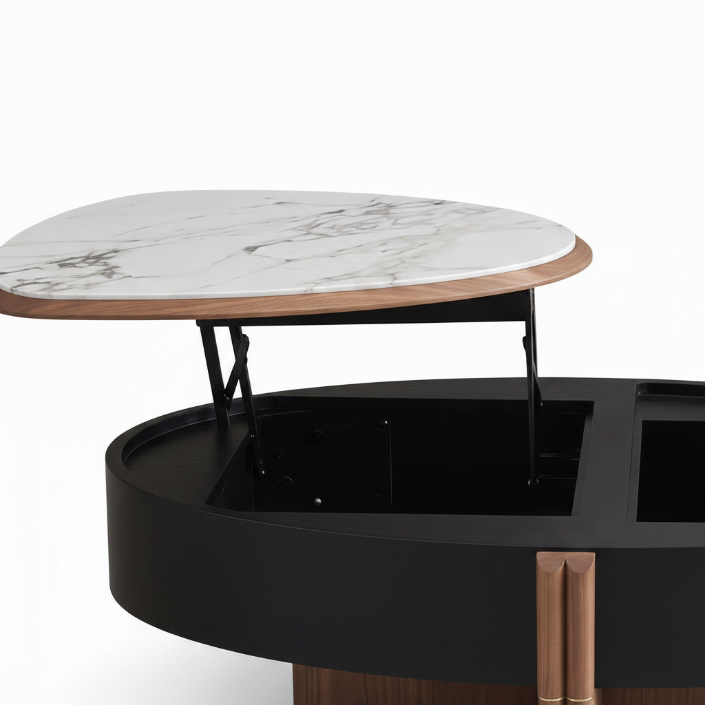 Ferlienne Coffee Table white marble lift top and hinge detail