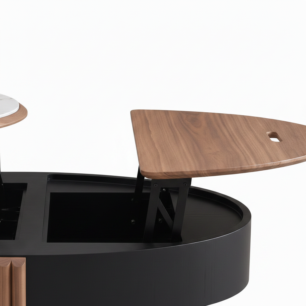 Ferlienne Coffee Table wood lift top with hole and hinge detail