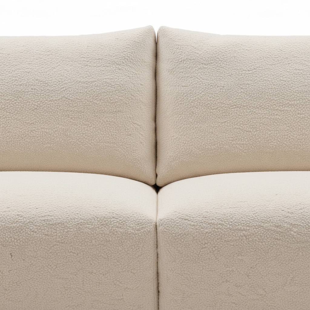 Fiorenne Loveseat ivory fabric center cushion and back cushion seam close-up