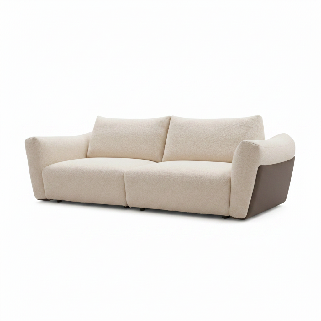 Fiorenne Loveseat in ivory fabric, wide right-front 45-degree view