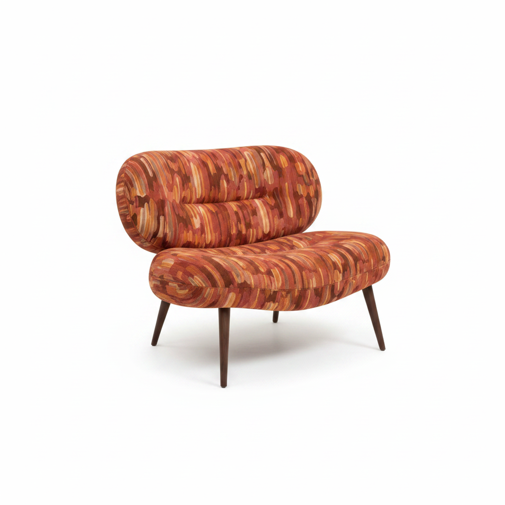 Foscelle Accent Chair with upholstered seating, a rolled backrest, curved arms, and a supportive base on a white background.