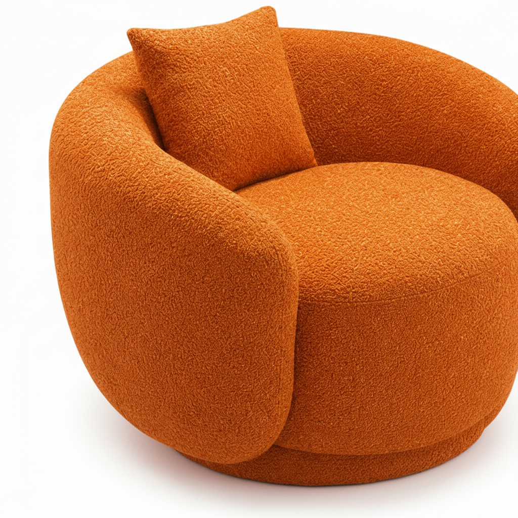 Franchet Accent Chair close-up showing the orange back cushion, seat cushion, and inner arm upholstery