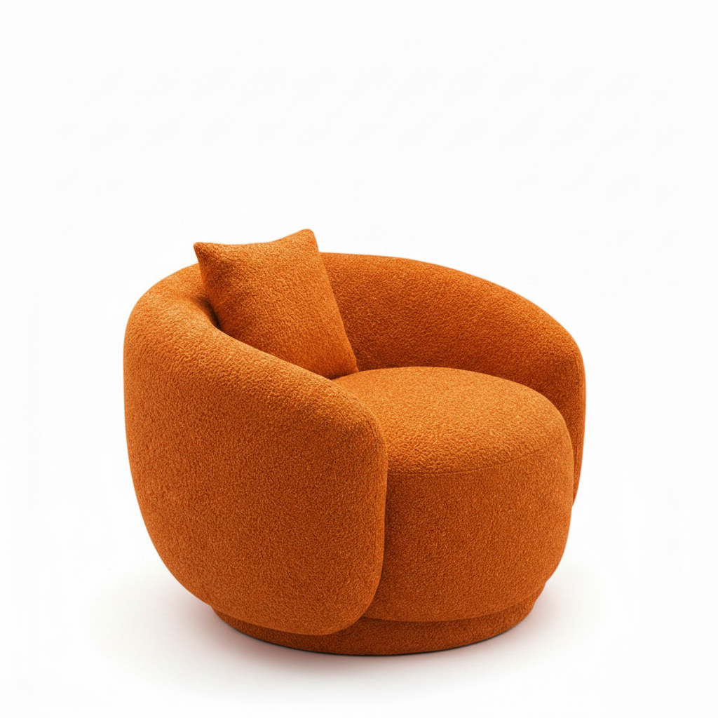 Franchet Accent Chair left-side view with seating opening facing right and orange textured fabric