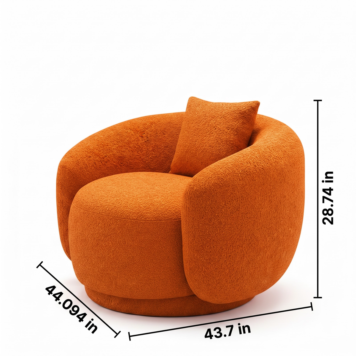 Franchet Accent Chair dimension diagram showing Length 44.094 IN, Width 43.7 IN, and Height 28.74 IN on a white background