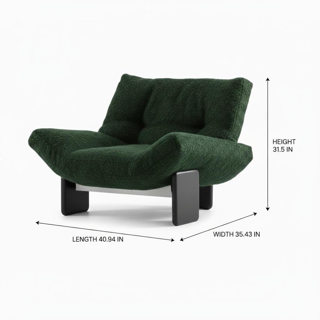 Harcourt Accent Chair dimension diagram showing Length 40.94 IN, Width 35.43 IN, and Height 31.5 IN on a white background