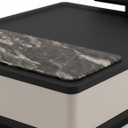 Ilaroque Coffee Table detail of gray and black veined stone-look inset on charcoal tabletop